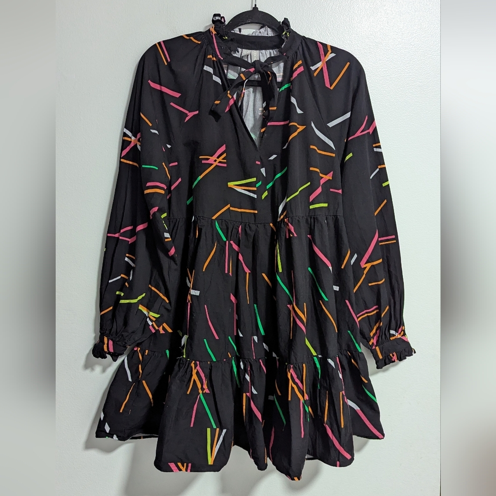 ASOS Black‎ Neon 90s Vibe Long Sleeve Ruffled Mini Dress Size 4